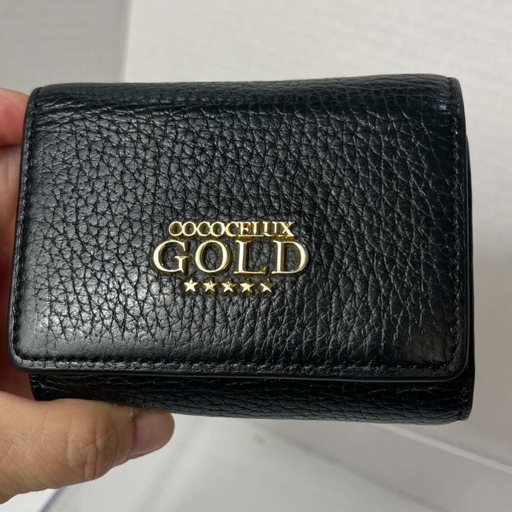 COOCEFLUX Gold Women’s Black Leather Trifold Wallet w/Coinpouch